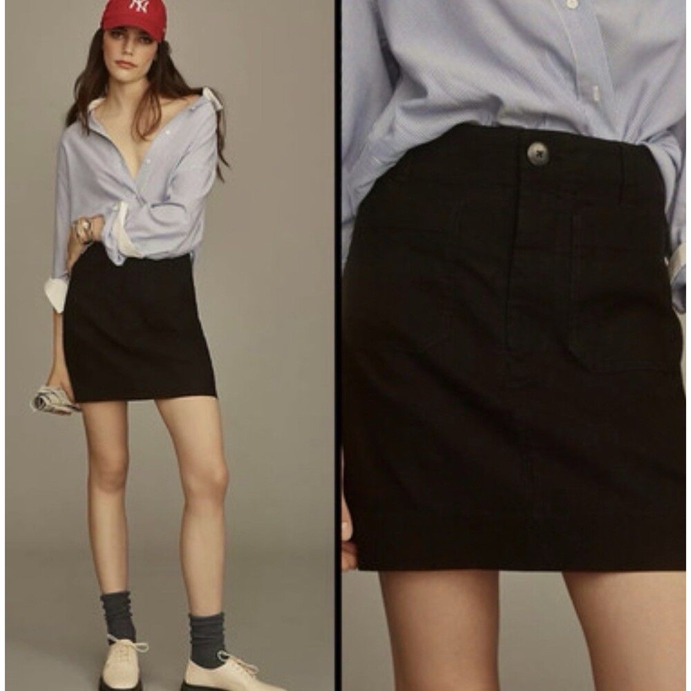 Maeve The Colette Skirt L Women’s Anthropologie Black Linen Blend Mini Stretch